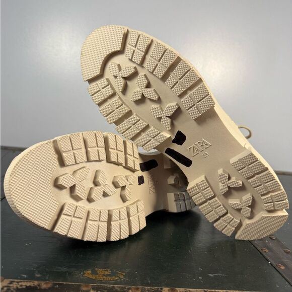 ZARA SHOES LACED LEATHER HIGH TOPS COMBAT BOOTS Eu Size 38 - Picture 4 of 4